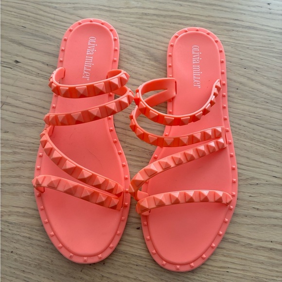 Olivia Miller Studded Jelly Slide Sandals Coral Pink Slip On 8 - Picture 2 of 8